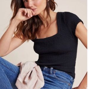 Anthropologie Smocked Square Neck Top